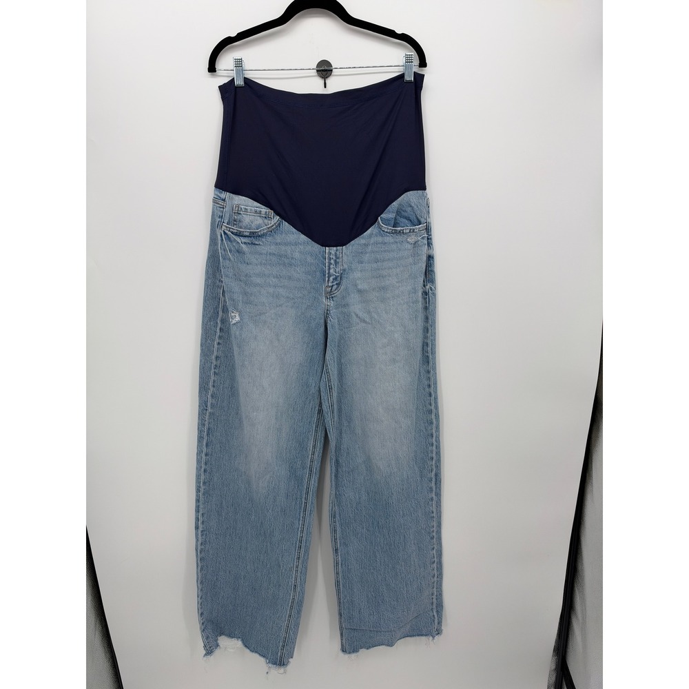 PinkBlush Maternity Wide Leg Jeans Light Wash Over Belly Blue Size 31 T6512